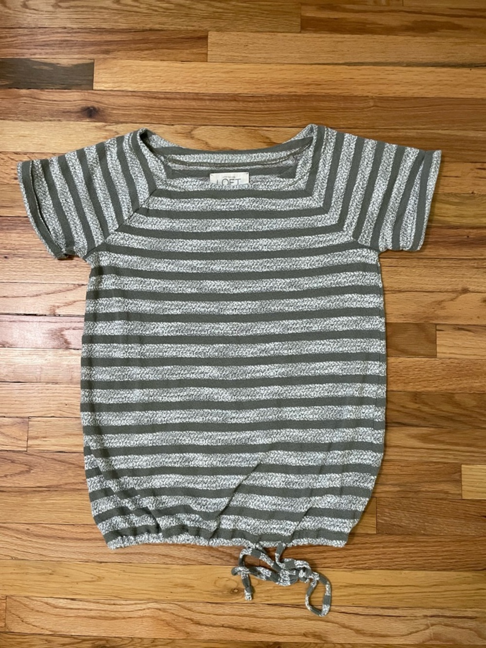 LOFT Olive Green and White Striped Knit Tee